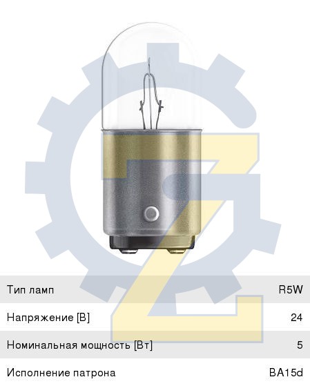 Лампа габ. огней и номерного знака 24V R5W (BA15s)